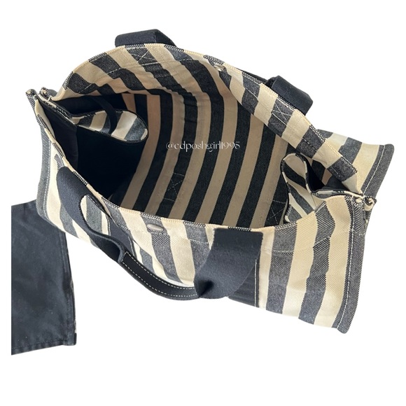 HERMES Striped 'Cannes' large Tote Fourre-tout bag + attached Hermès case - Picture 5 of 16